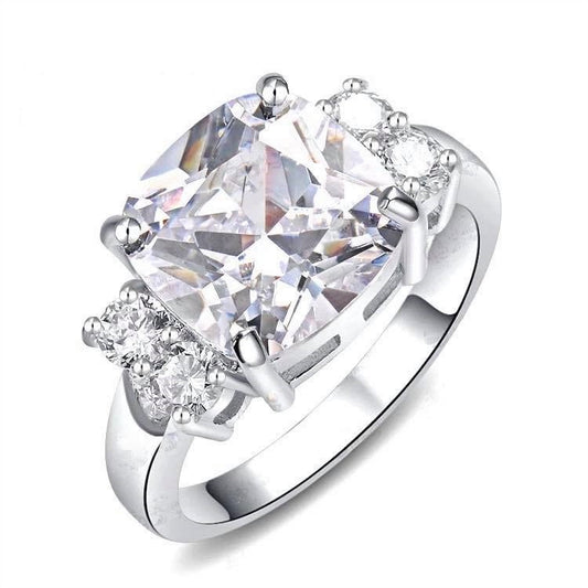 White Gold with Cubic Zirconia Cushion Cut Ring for Women-Hollywood Sensation®