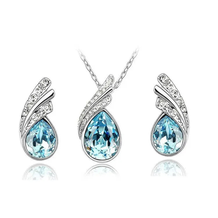 Sea Blue Crystal Necklace Set-Hollywood Sensation®