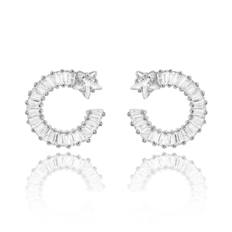 Silver Shooting Star Earrings with White Diamond Cubic Zirconia-Hollywood Sensation®