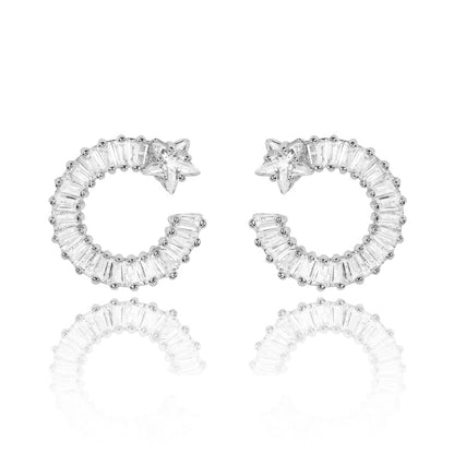 Silver Shooting Star Earrings with White Diamond Cubic Zirconia-Hollywood Sensation®