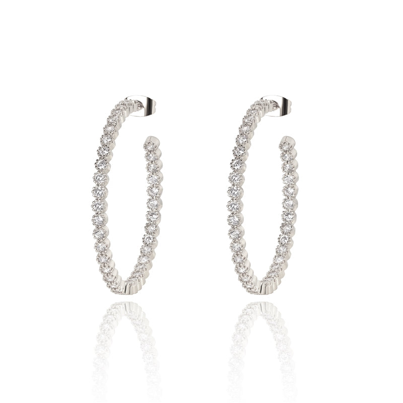 Silver Cubic Zirconia Hoop Earrings-Hollywood Sensation®
