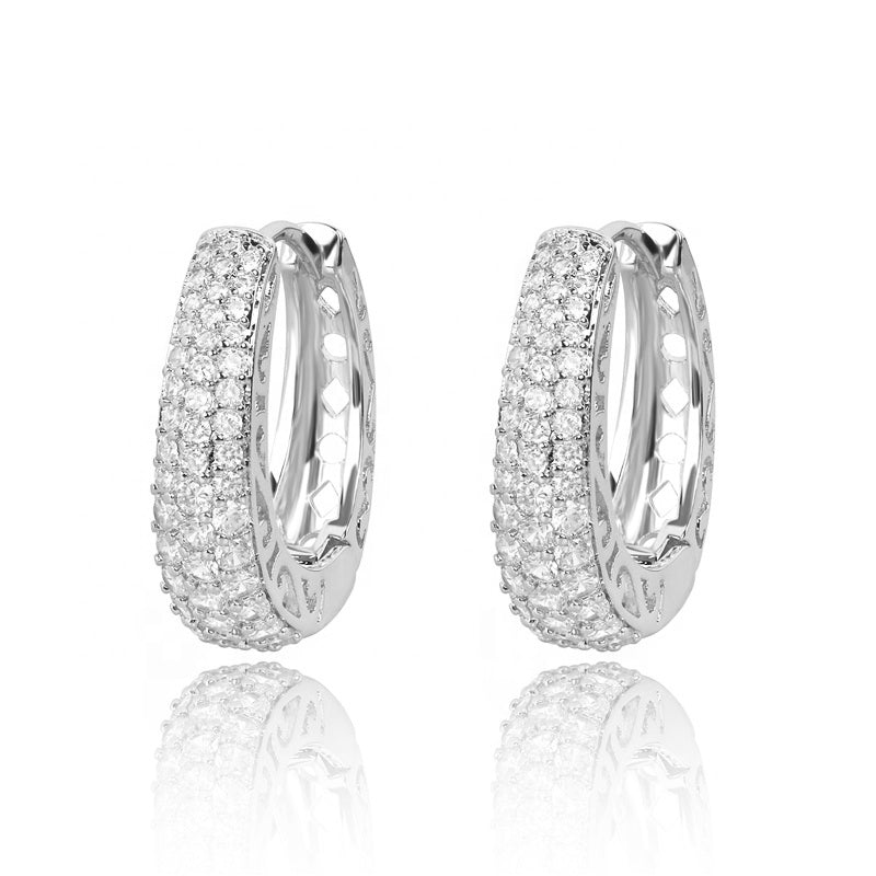 Silver Hoop Earrings with Cubic Zirconia-Hollywood Sensation®