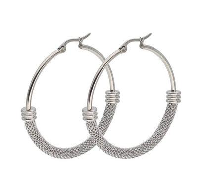 Silver Mesh Hoop Earrings-Hollywood Sensation®