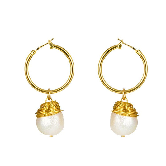 Small Gold Dangle Earrings with Drop Baroque Freshwater Pearls-Hollywood Sensation®