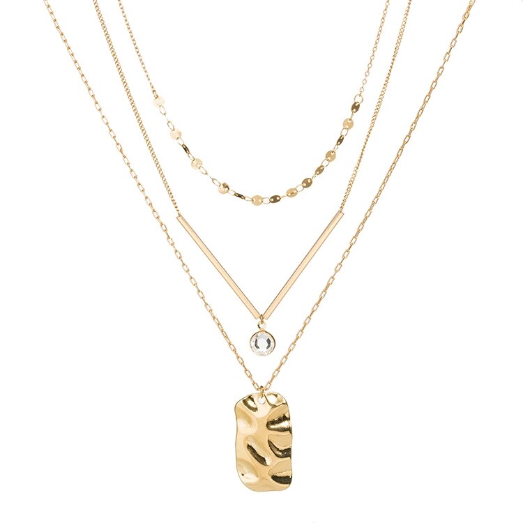 Three Layer Necklace with Gold Bar and Pendant-Hollywood Sensation®