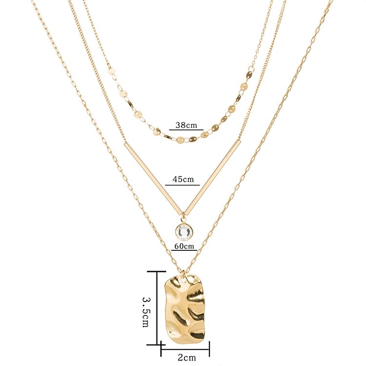 Three Layer Necklace with Gold Bar and Pendant-Hollywood Sensation®