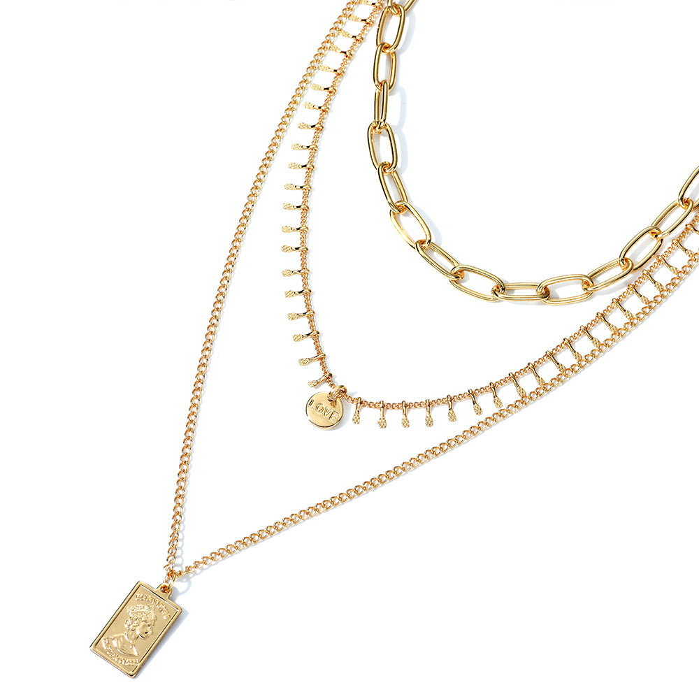 Three Layer Necklace with a Rectangle Pendant-Hollywood Sensation®