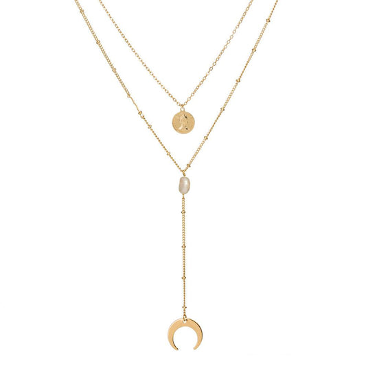Two Layer Necklace with Moon and Gypsy Coin-Hollywood Sensation®