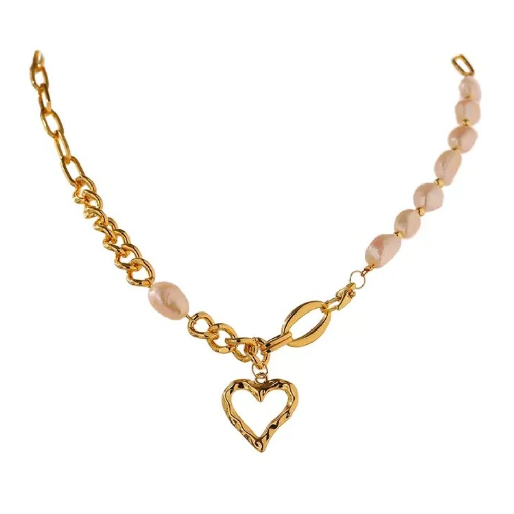 Pearl Link Necklace with Heart Pendant Necklace-Hollywood Sensation®
