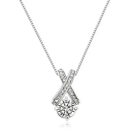 XO White Gold Crystal Pendant Necklace-Hollywood Sensation®