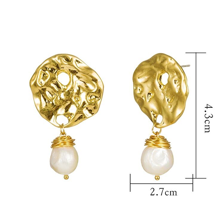 Baroque Pearl Drop Earrings with Hammered Gold Earrings for Women - Hollywood Sensation®