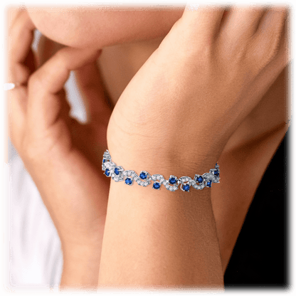 Tennis Bracelet for Women with Round Cut Sapphire and White Diamond Cubic Zirconia-Hollywood Sensation®