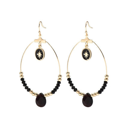 Black and Gold Beaded Hoop Earrings for Women - Hollywood Sensation®