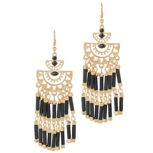Boho Gold Black or White Tassel Earrings for Women - Hollywood Sensation®