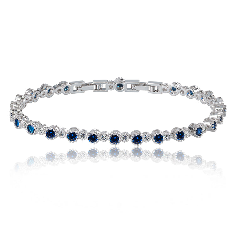 Sapphire and White Diamond Tennis Bracelet for Women with Round Cut Cubic Zirconia-Hollywood Sensation®