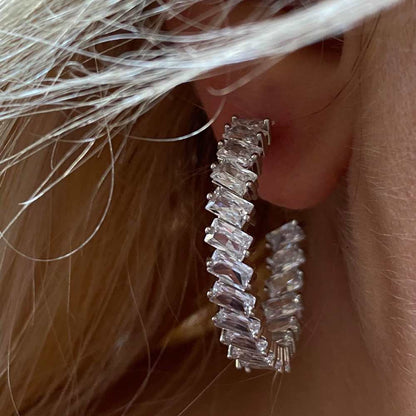 Crystal Hoop Earrings with Emerald Cut White Diamond Cubic Zirconia - Hollywood Sensation®