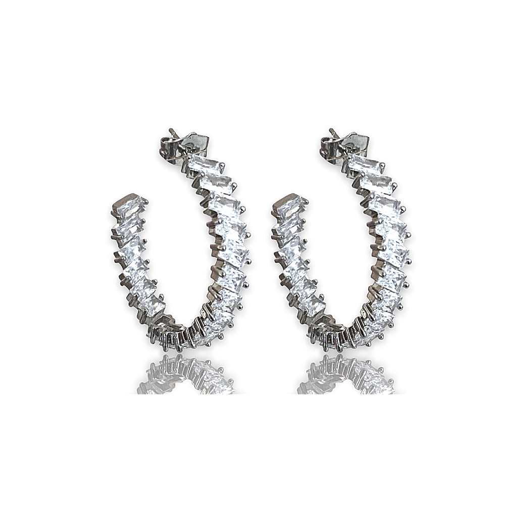 Crystal Hoop Earrings with Emerald Cut White Diamond Cubic Zirconia - Hollywood Sensation®