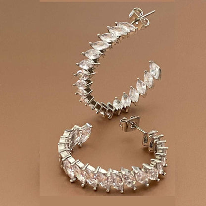 Crystal Hoop Earrings with Marquise Cut White Diamond Cubic Zirconia - Hollywood Sensation®