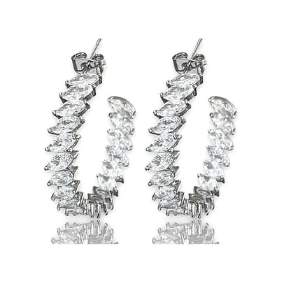 Crystal Hoop Earrings with Marquise Cut White Diamond Cubic Zirconia - Hollywood Sensation®