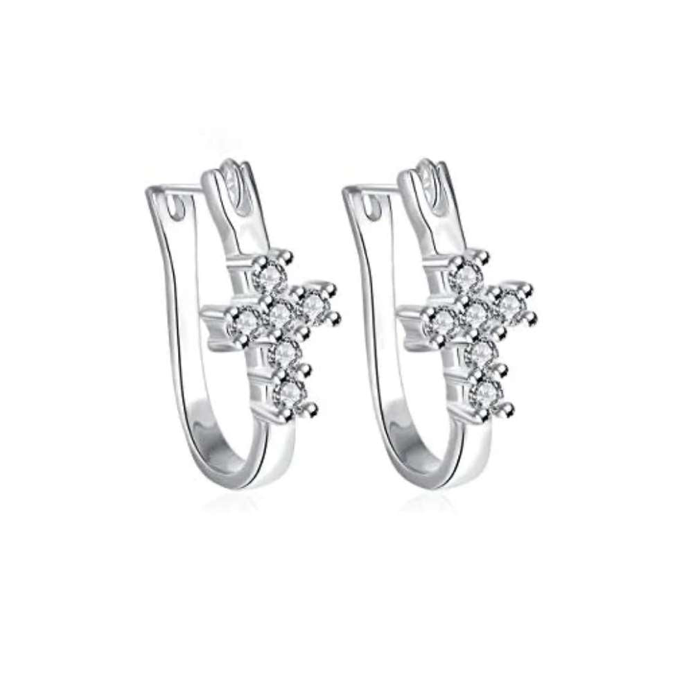 Cubic Zirconia Cross Huggie Earrings - Hollywood Sensation®