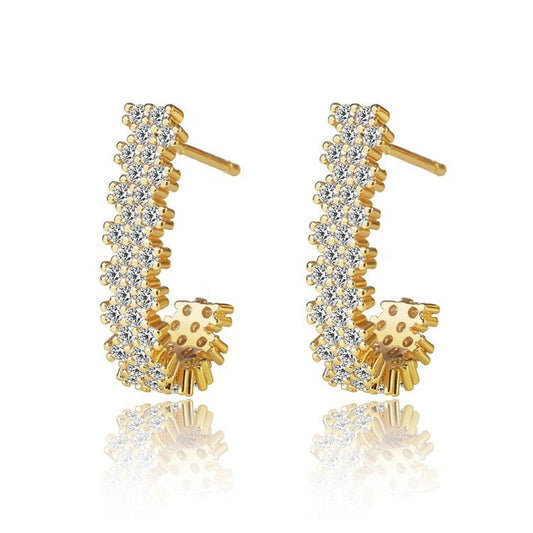 Cubic Zirconia J Hoop Earrings in Gold or Silver - Hollywood Sensation®
