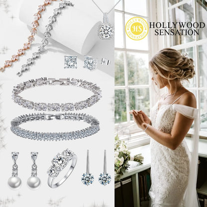 Cubic Zirconia Tennis Bracelet for Women with Marquise Cut Sapphire and White Diamond Cubic Zirconia - Hollywood Sensation®