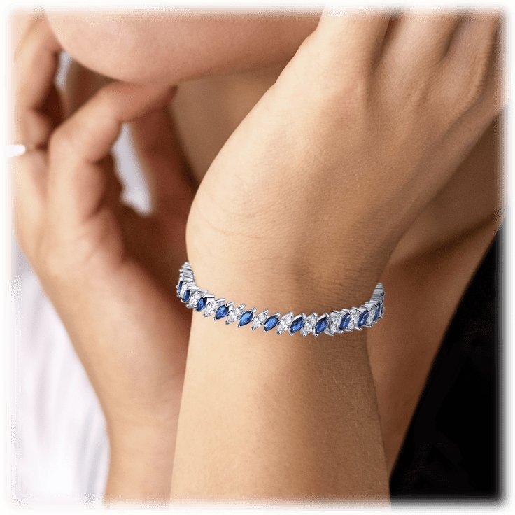 Buy Gem Stone King Sterling Silver Blue Sapphire and White Diamond Tennis  Bracelet Jewelry for Women's 2.05 cttw Fully Adjustable Up to 9 Inch Online  at Lowest Price Ever in India |