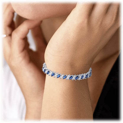 Cubic Zirconia Tennis Bracelet for Women with Marquise Cut Sapphire and White Diamond Cubic Zirconia - Hollywood Sensation®