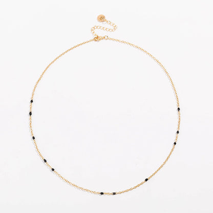 Dainty Black Onyx Beaded Link Necklace for Women in White or Yellow Gold - Hollywood Sensation®