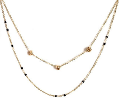 Dainty Black Onyx Beaded Link Necklace for Women in White or Yellow Gold - Hollywood Sensation®