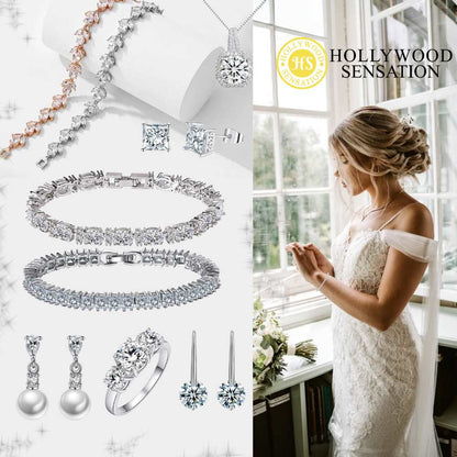 Daisy Jacket Earrings for Women in White, Yellow or Rose Gold with Porcelain Flower and Cubic Zirconia - Hollywood Sensation®