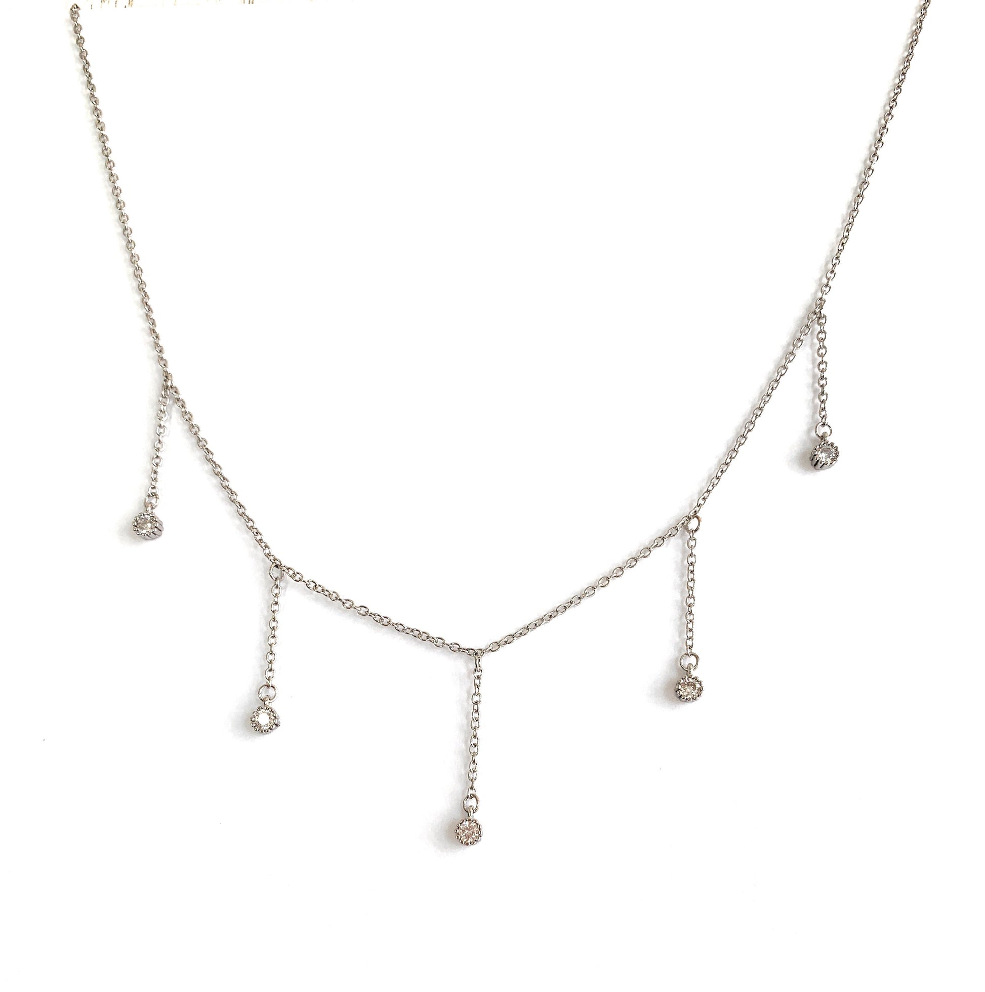 Drop Necklace for Women in Gold or Silver with Five Cubic Zirconia Stone - Hollywood Sensation®