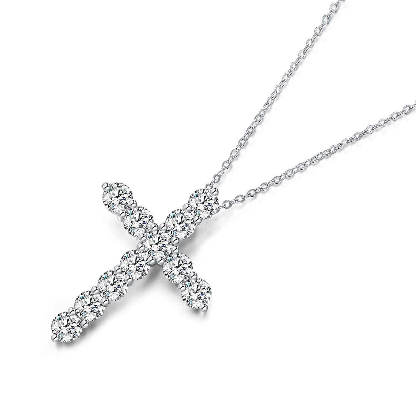 White Gold Cubic Zirconia Cross Necklace-Hollywood Sensation®