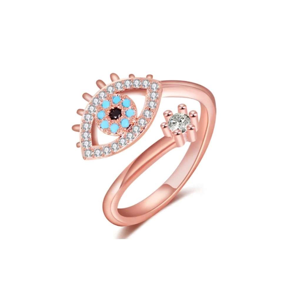 14K Rose Gold Evil Eye Ring, Handmade Evil Eye diamond Ring, Evil Eye Ring,  Pinky Ring,