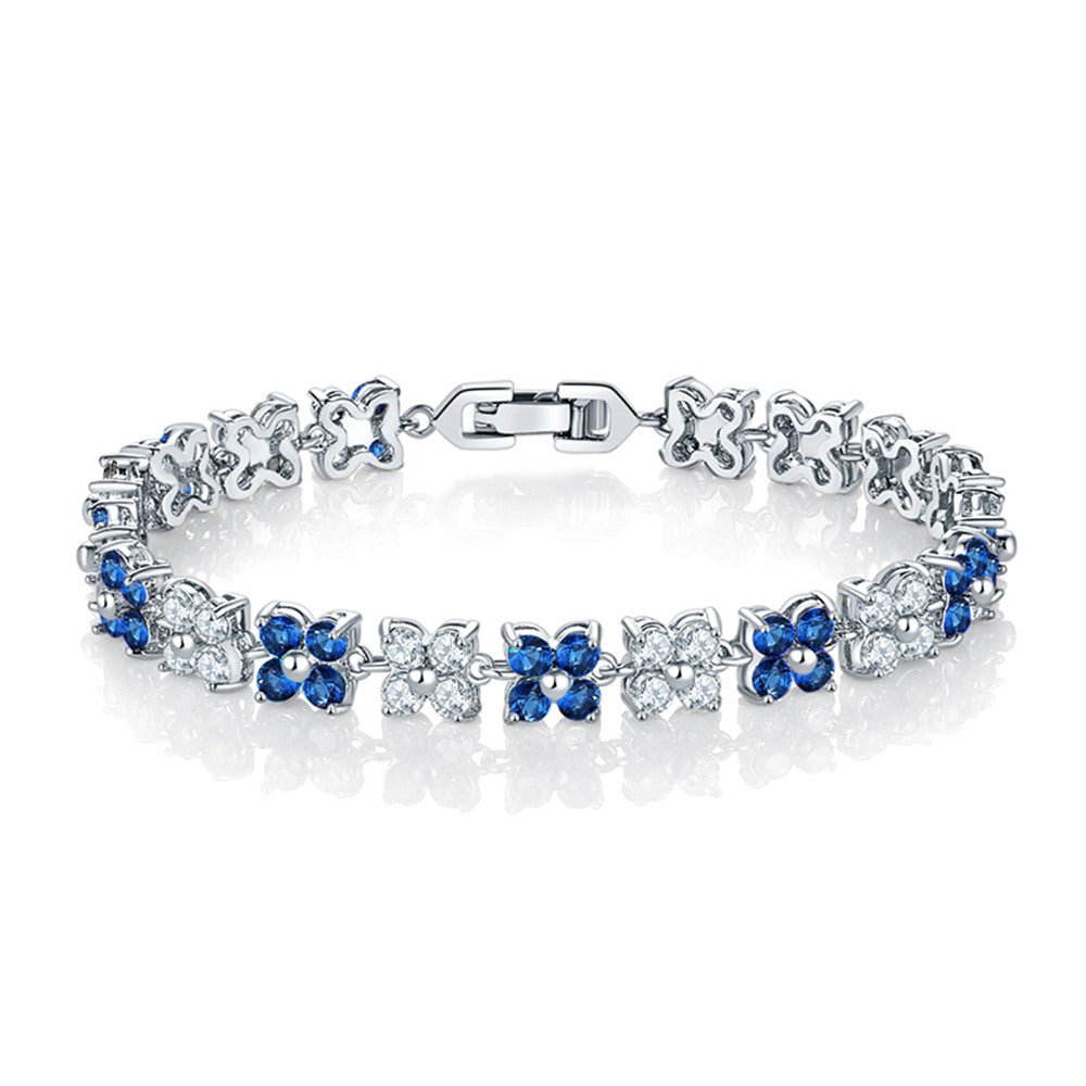 Flower Cubic Zirconia Tennis Bracelet for Women with Round Cut Sapphire and White Diamond Cubic Zirconia - Hollywood Sensation®