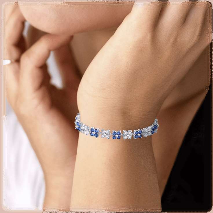 Flower Cubic Zirconia Tennis Bracelet for Women with Round Cut Sapphire and White Diamond Cubic Zirconia - Hollywood Sensation®