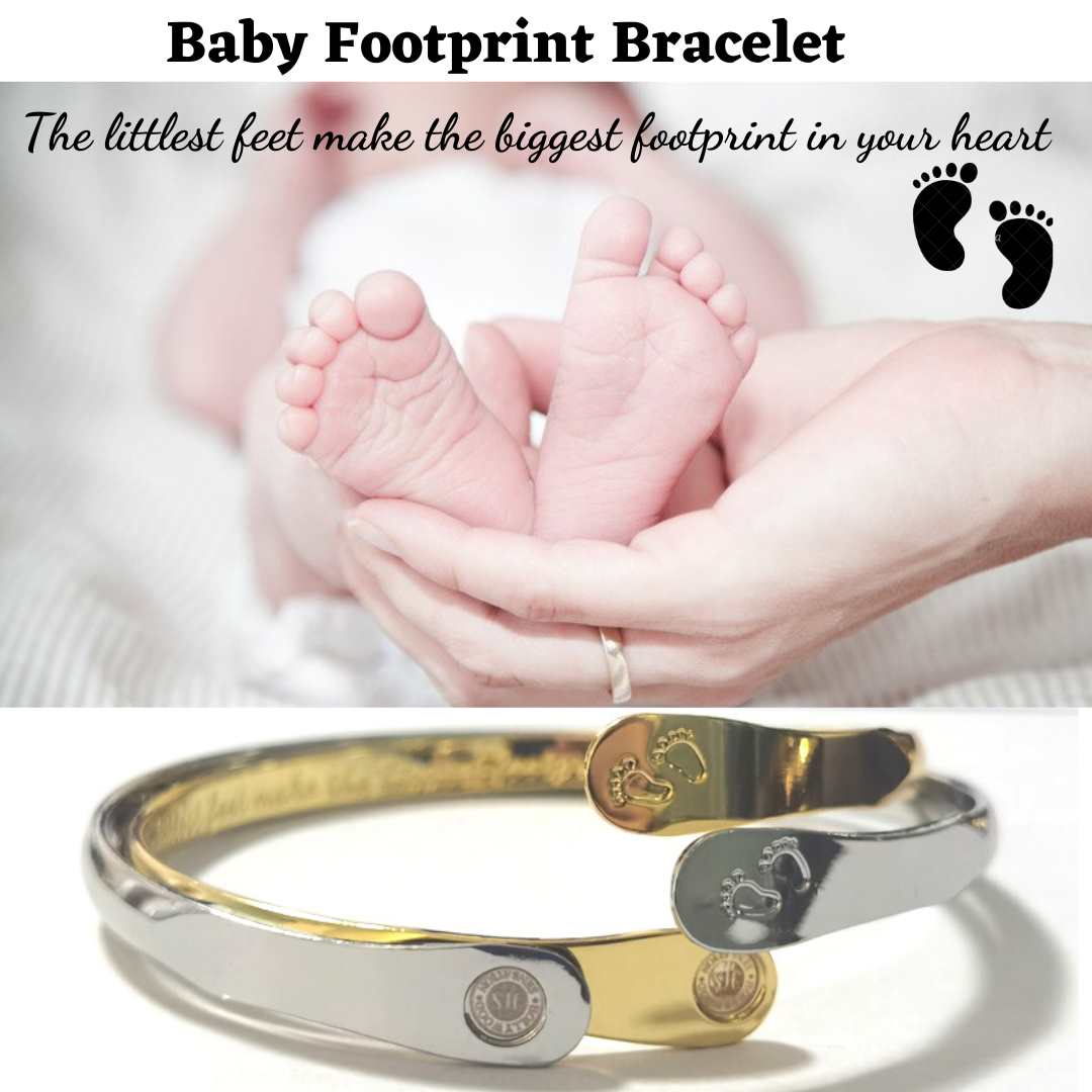 Gold Baby Bracelets, Footprint Bracelets, Engraved Bracelets The littlest feet makes the biggest footprint in your heart- Footprint (Baby) - Hollywood Sensation®