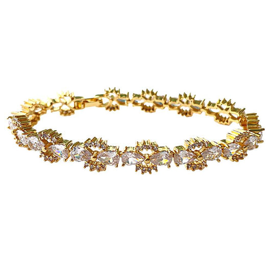 Gold Bow Tie Cubic Zirconia Tennis Bracelets with Pear Cut White Diamond Cubic Zirconia - Hollywood Sensation®