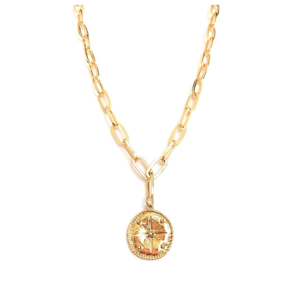 Gold Compass Pendant Necklace - Hollywood Sensation®