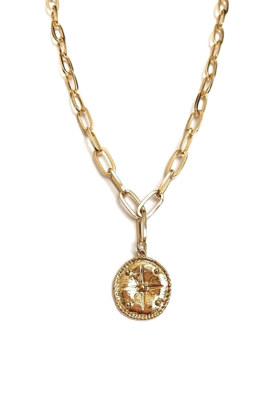 Gold Compass Pendant Necklace - Hollywood Sensation®