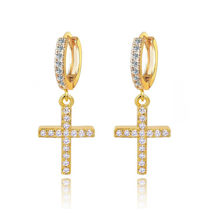 Gold Cross Dangle Earrings | Cross Drop Earrings | Hanging Cross Earrings –  Hollywood Sensation®