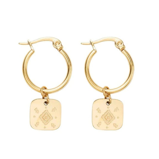 Gold Dangle Earrings for Women with Gold Square Charm - Hollywood Sensation®