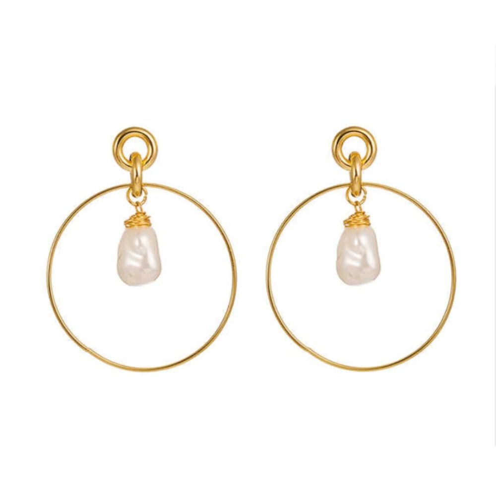 Gold Drop Hoop Earrings for Women with Simulated Pearl Drop - Hollywood Sensation®