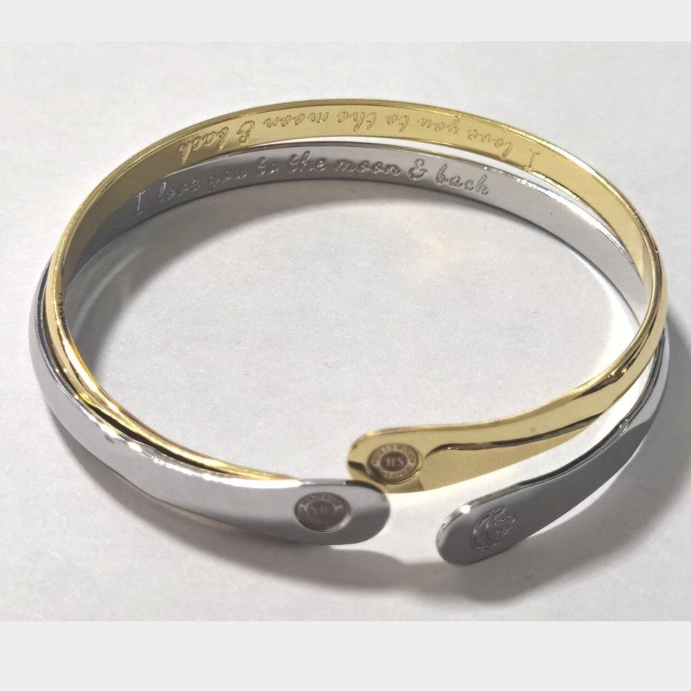 Gold Engraved I love you to the moon and back Bracelet, Moon and Heart Bracelets, - Hollywood Sensation®