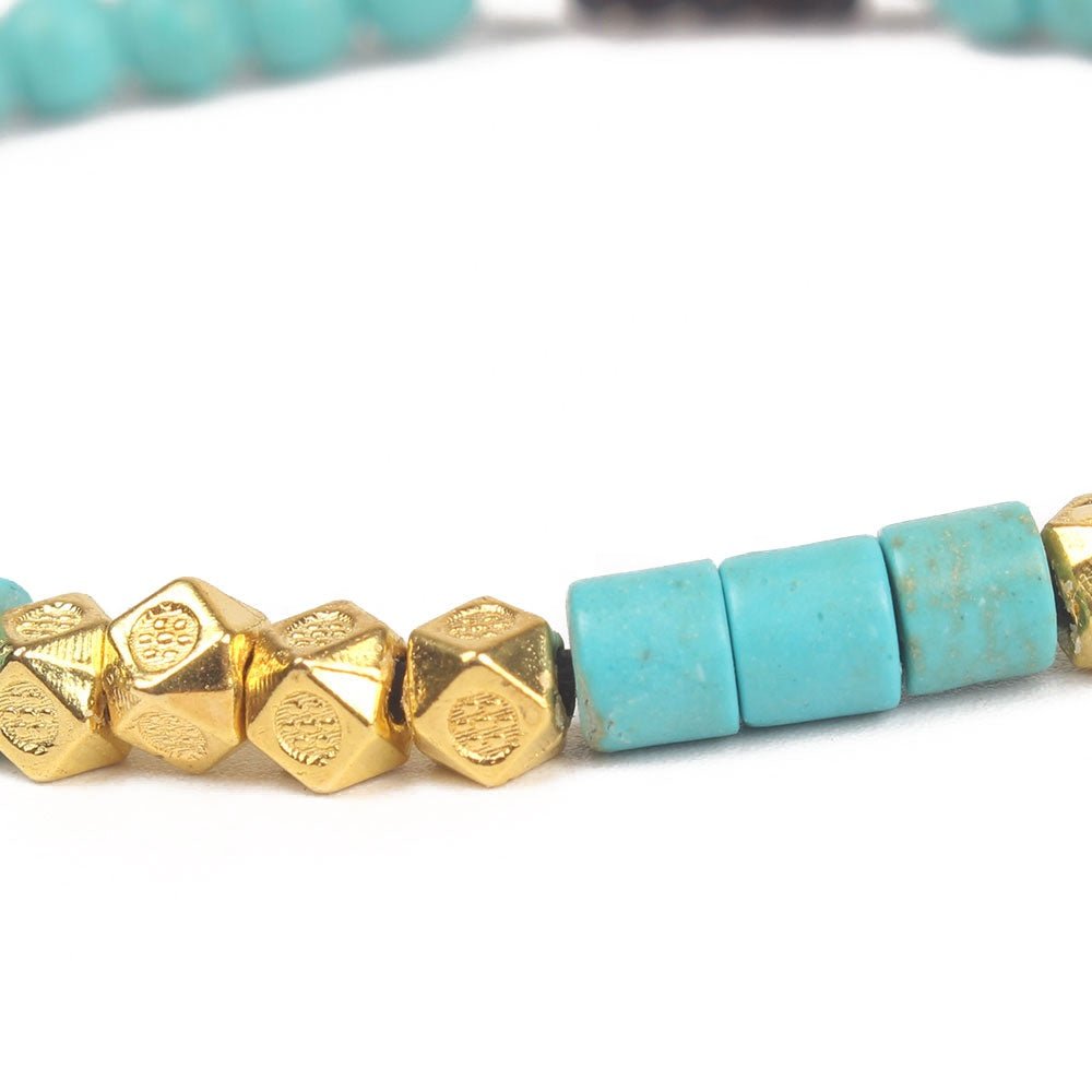Gold Friendship Bracelet Handwoven with Turquoise Beads - Hollywood Sensation®
