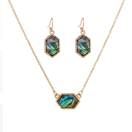 Gold Hexagon Abalone Necklace and Abalone Earrings Set For Women - Hollywood Sensation®
