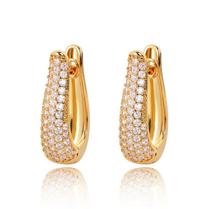 Gold Hinged Hoop Earrings with Cubic Zirconia - Hollywood Sensation®