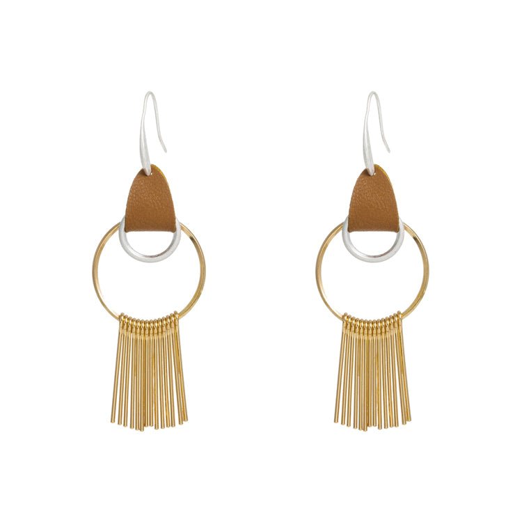 Gold Hoop Earrings with Gold Tassel Earrings and Leather Hook - Hollywood Sensation®