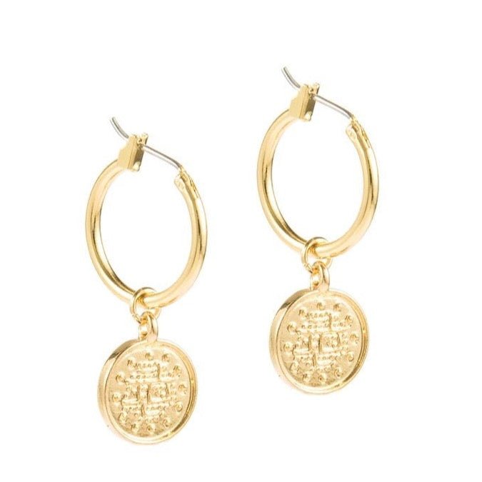 Gold Huggie Dangle Earrings with Gypsy Coin - Hollywood Sensation®