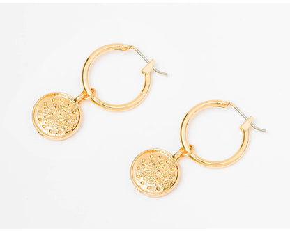 Gold Huggie Dangle Earrings with Gypsy Coin - Hollywood Sensation®